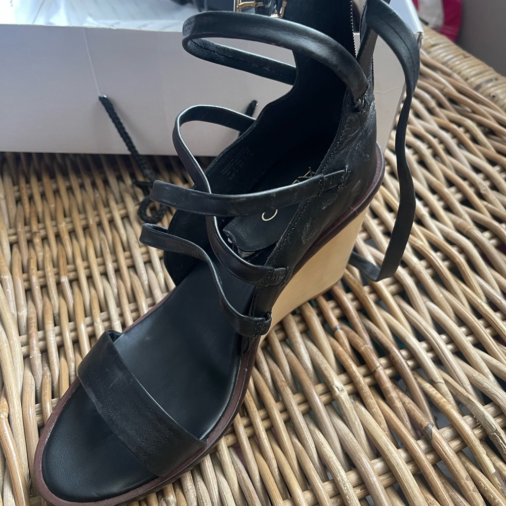 Aldo Black Strappy Wedge Sandals